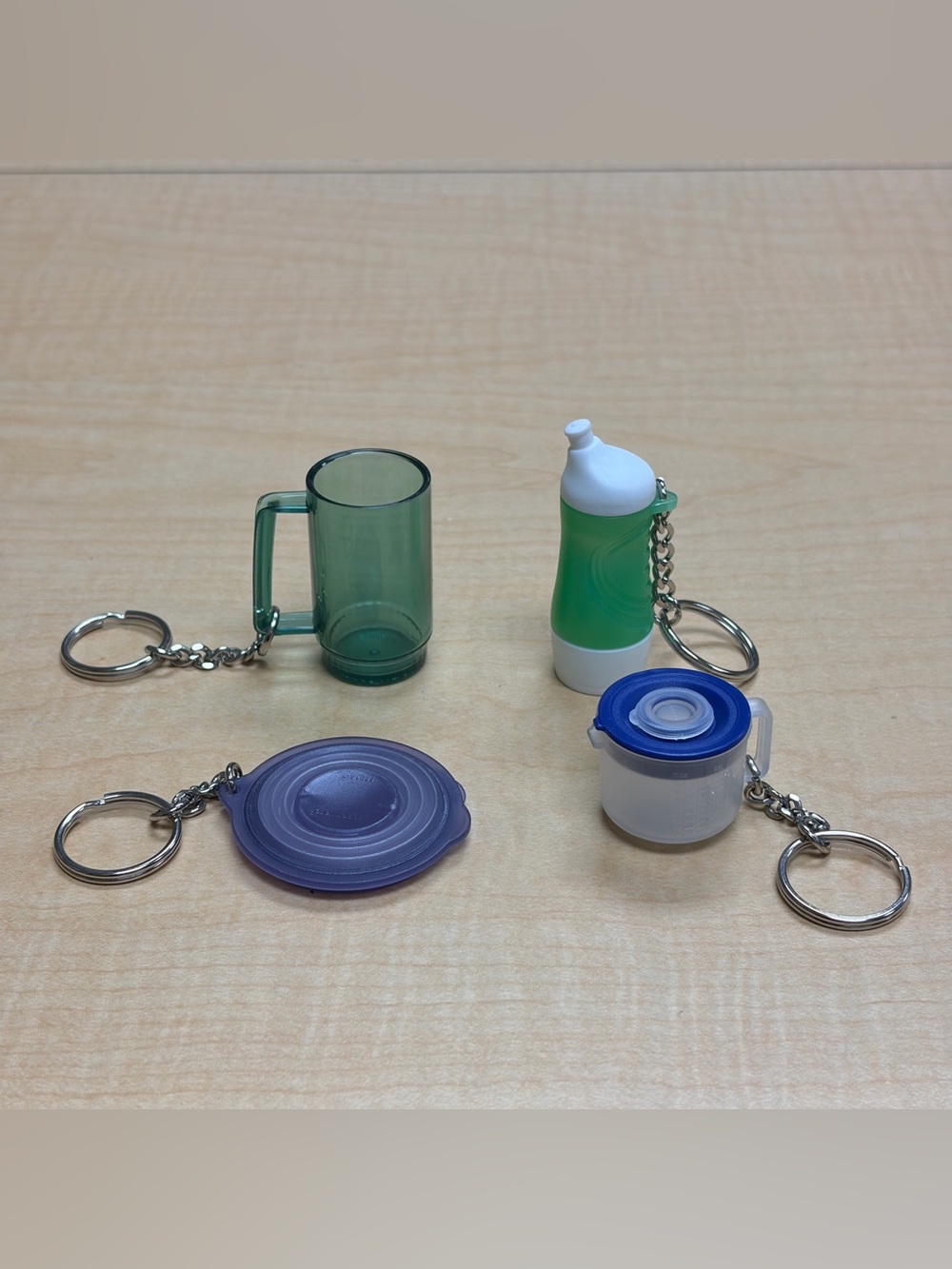 Lot of 4: VTG Mini Tupperware Keychains Flat-Out, Bottle, MixNStor, Deluxe Mug